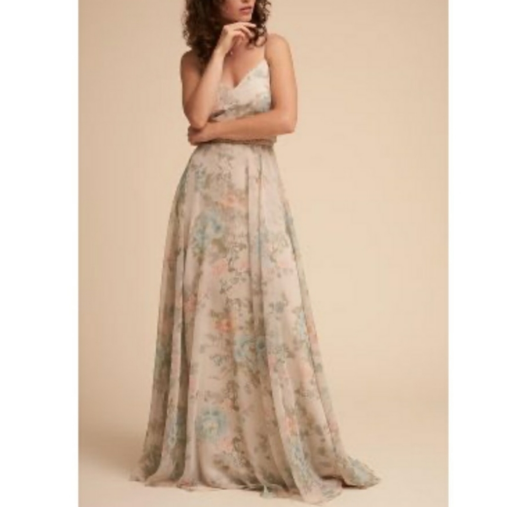BHLDN x Jenny Yoo Inesse Dress Chiffon Gown Size 10 Floral Peony Promenade